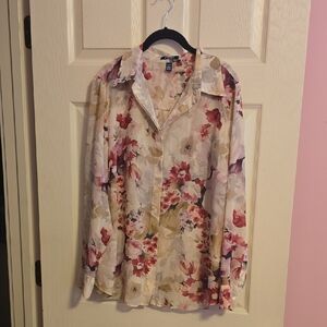 Chaps Floral Top with Red and Cream Tones
